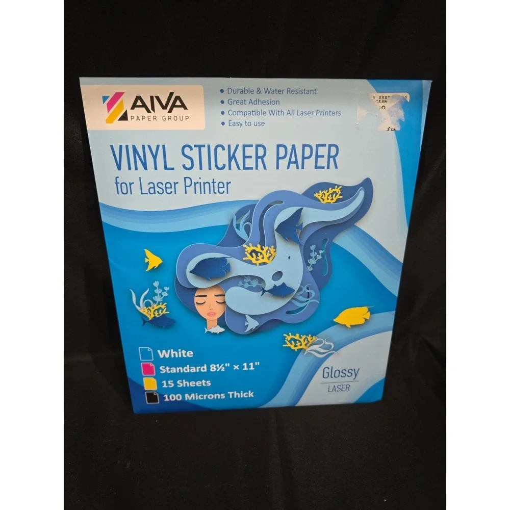 LimiaS Care AIVA Glossy White Vinyl Sticker Paper Laser Printer 15 Sheets 8.5x11